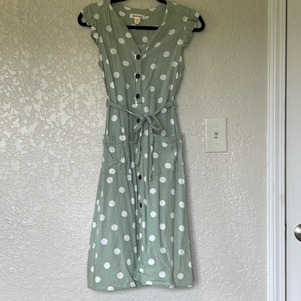 Monteau size small sage green polka dot dress